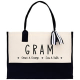 Gram Grandchild Kids Names Custom Grandma Tote Bag Grandma's Getaway Bag Gigi Bag Personalized Grandma Gift Bag Shopping Bag Mother Day Gift - Aaria Tees Aaria Tees