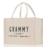 Grammy Grandchild Kids Names Custom Grandma Tote Bag Grandma's Getaway Bag Personalized Grandma Gift Bag Shopping Bag Mother Day Gift - Aaria Tees Aaria Tees