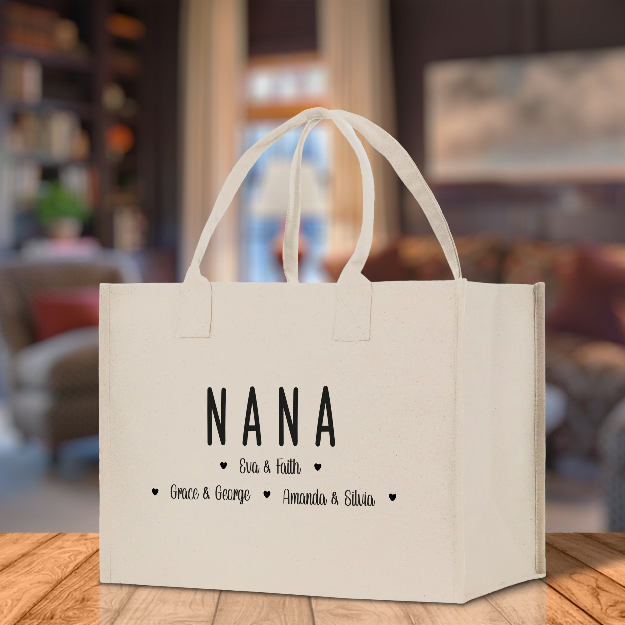 Nana Grandchild Kids Names Custom Grandma Tote Bag Grandma's Getaway Bag Gigi Bag Personalized Grandma Gift Bag Shopping Bag Mother Day Gift - Aaria Tees Aaria Tees