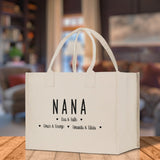 Nana Grandchild Kids Names Custom Grandma Tote Bag Grandma's Getaway Bag Gigi Bag Personalized Grandma Gift Bag Shopping Bag Mother Day Gift - Aaria Tees Aaria Tees