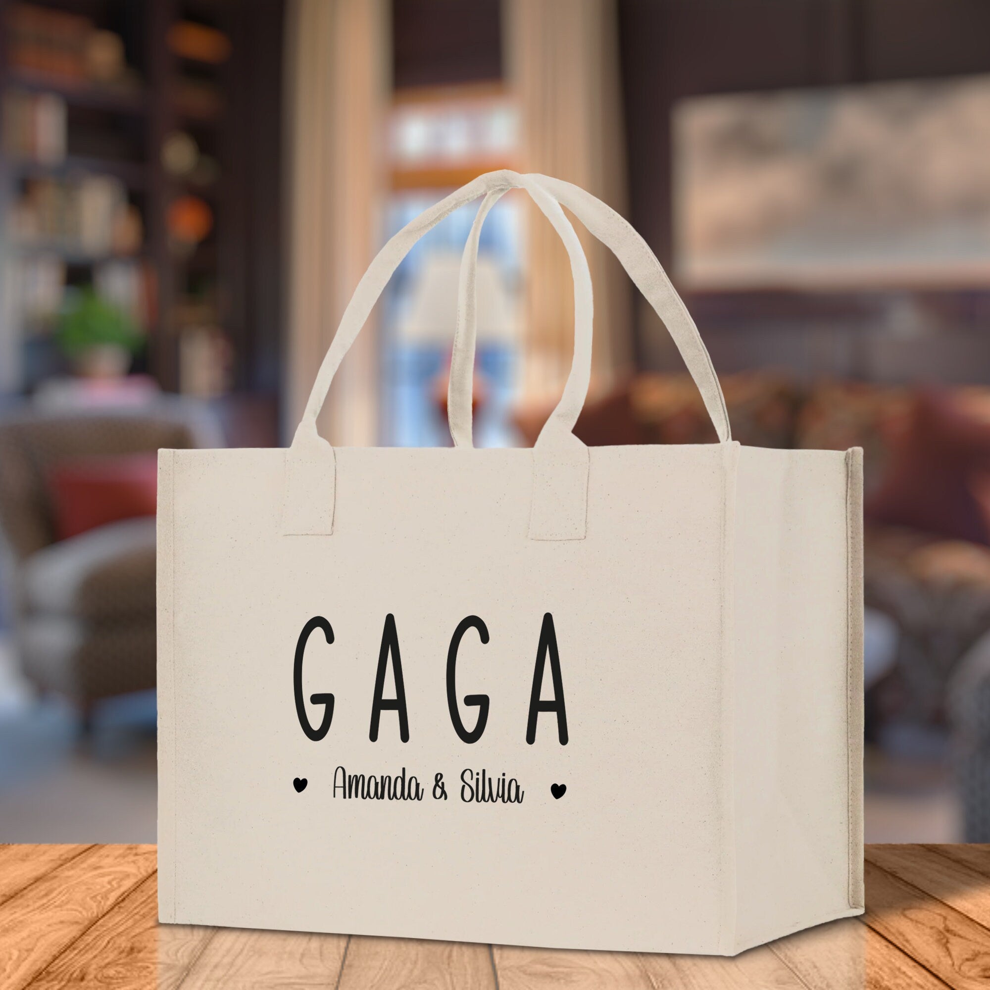Gaga Grandchild Kids Names Custom Grandma Tote Bag Grandma's Getaway Bag Gigi Bag Personalized Grandma Gift Bag Shopping Bag Mother Day Gift - Aaria Tees Aaria Tees