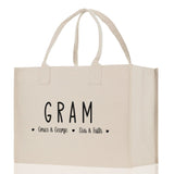 Gram Grandchild Kids Names Custom Grandma Tote Bag Grandma's Getaway Bag Gigi Bag Personalized Grandma Gift Bag Shopping Bag Mother Day Gift - Aaria Tees Aaria Tees
