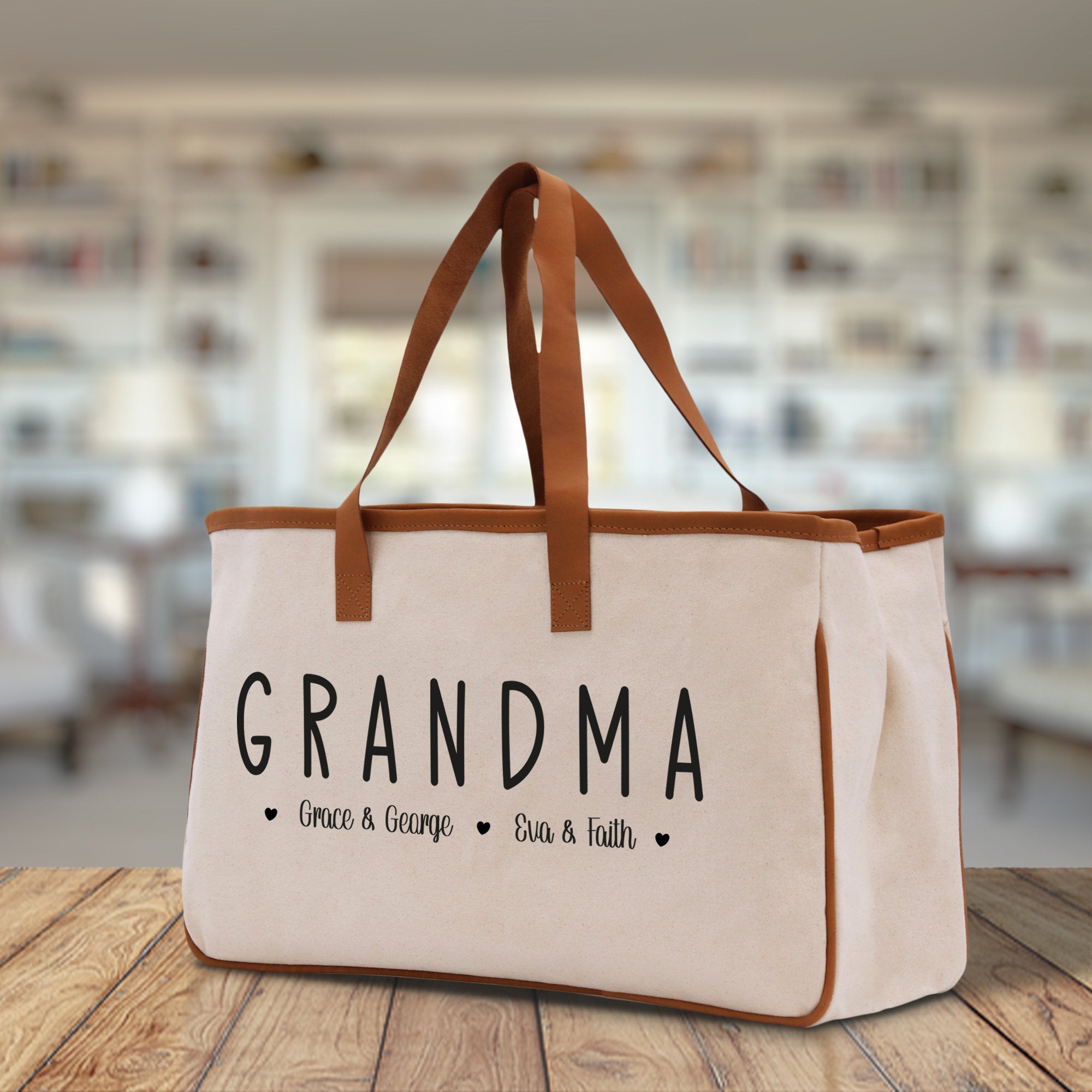 Grandma Grandchild Kids Names Custom Grandma Tote Bag Grandma's Getaway Bag Personalized Grandma Gift Bag Shopping Bag Mother Day Gift - Aaria Tees Aaria Tees