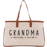 Grandma Grandchild Kids Names Custom Grandma Tote Bag Grandma's Getaway Bag Personalized Grandma Gift Bag Shopping Bag Mother Day Gift - Aaria Tees Aaria Tees