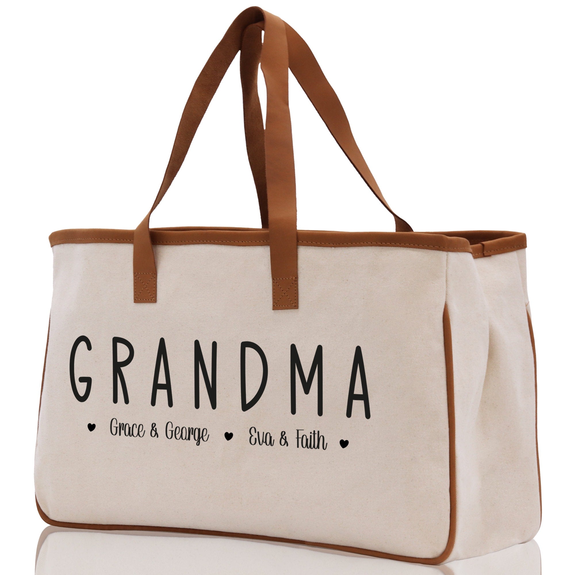 Grandma Grandchild Kids Names Custom Grandma Tote Bag Grandma's Getaway Bag Personalized Grandma Gift Bag Shopping Bag Mother Day Gift - Aaria Tees Aaria Tees