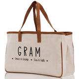 Gram Grandchild Kids Names Custom Grandma Tote Bag Grandma's Getaway Bag Gigi Bag Personalized Grandma Gift Bag Shopping Bag Mother Day Gift - Aaria Tees Aaria Tees