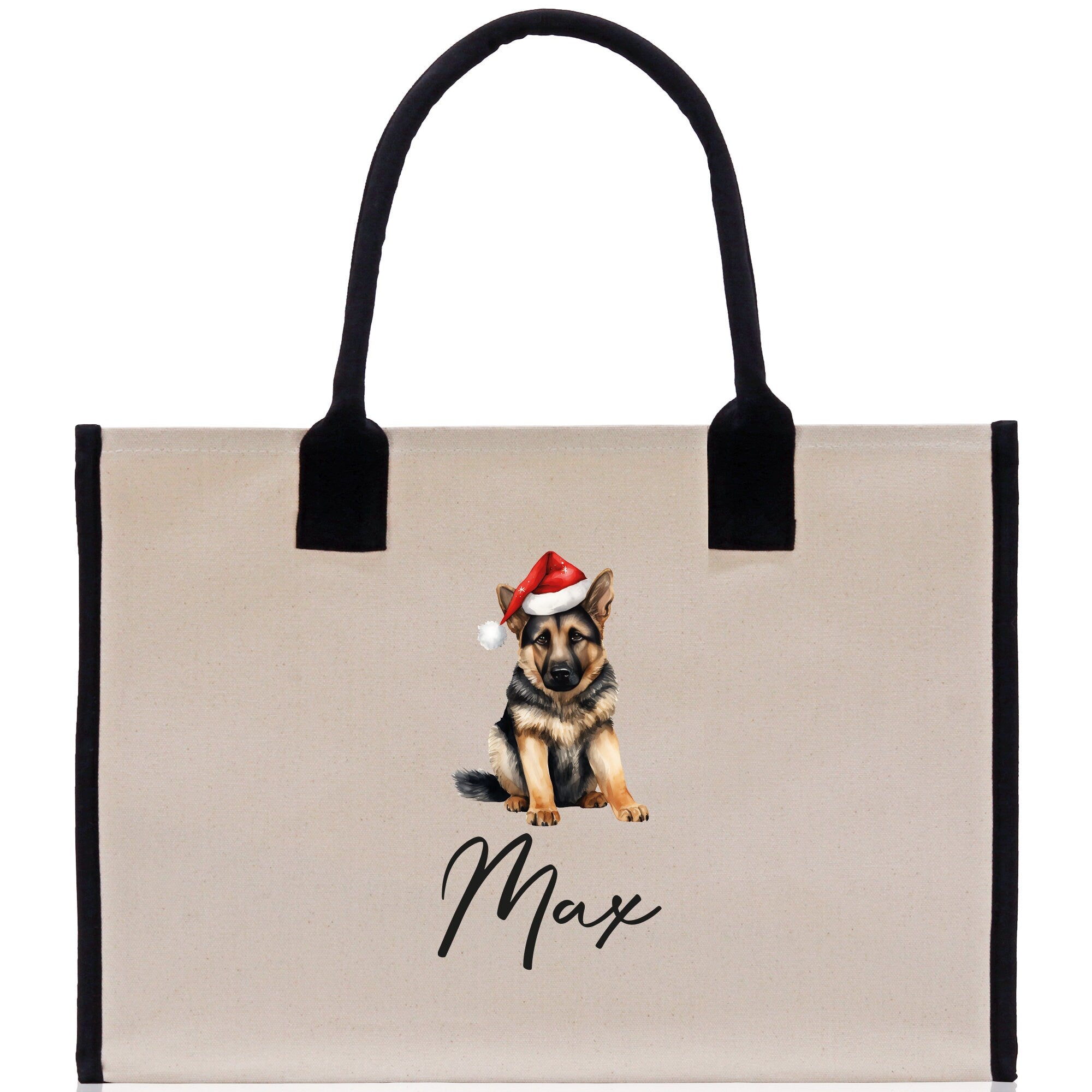 German Shepherd Custom Dog Name Cotton Canvas Tote Bag Custom Pet Lover Gift Pet Portrait Bag Personalized Pet Owner Gift Tote Bag - Aaria Tees Aaria Tees