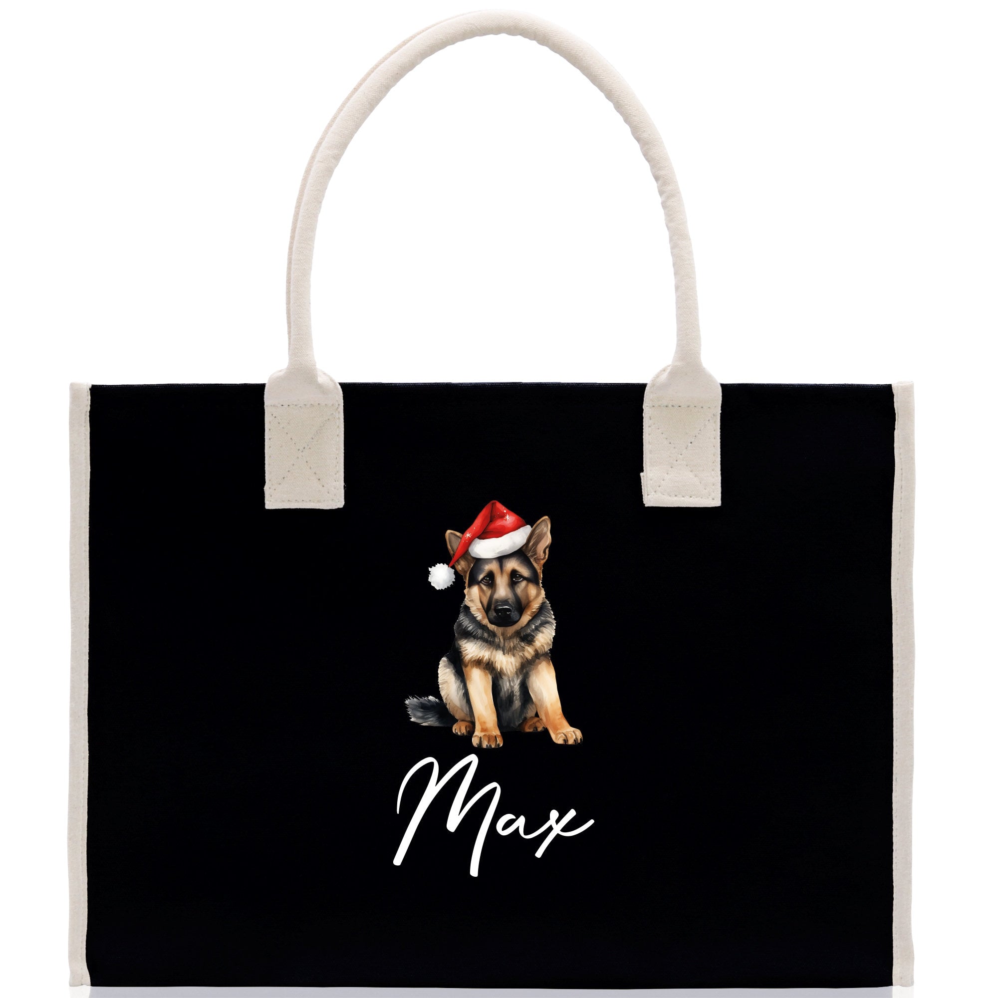 German Shepherd Custom Dog Name Cotton Canvas Tote Bag Custom Pet Lover Gift Pet Portrait Bag Personalized Pet Owner Gift Tote Bag - Aaria Tees Aaria Tees