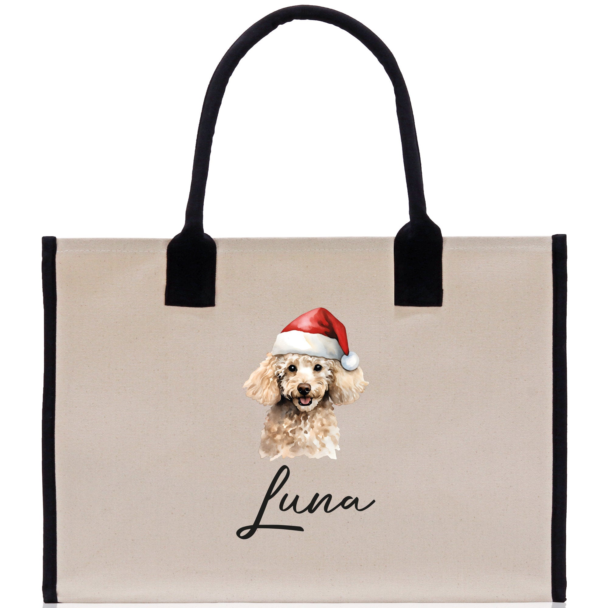 Poodle Custom Dog Name Cotton Canvas Tote Bag Custom Pet Lover Gift Pet Portrait Bag Personalized Pet Owner Gift Tote Bag - Aaria Tees Aaria Tees