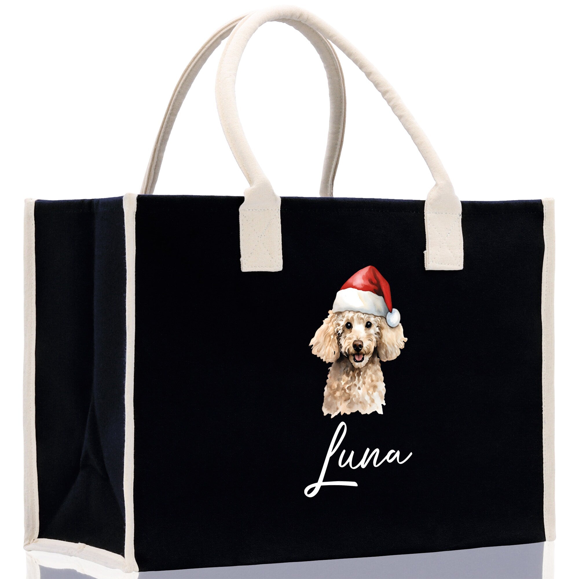 Poodle Custom Dog Name Cotton Canvas Tote Bag Custom Pet Lover Gift Pet Portrait Bag Personalized Pet Owner Gift Tote Bag - Aaria Tees Aaria Tees
