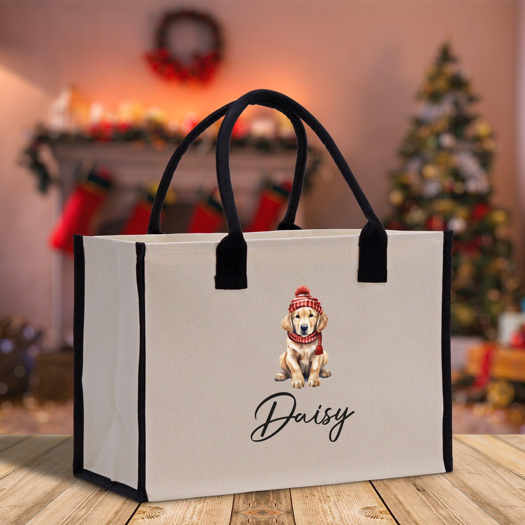 Baby Golden Retriever Custom Name Custom Cotton Canvas Tote Bag Custom Pet Lover Gift Pet Portrait Bag Personalized Pet Owner Gift Tote Bag - Aaria Tees Aaria Tees