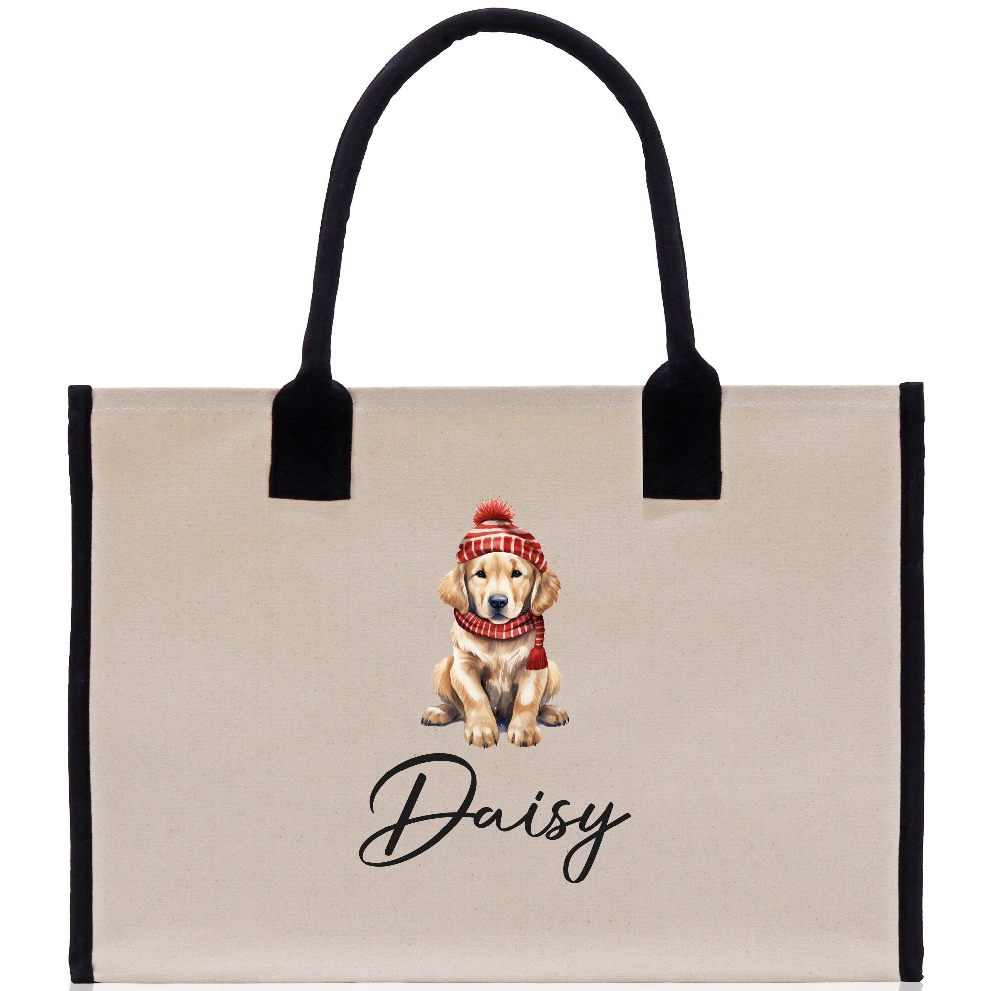 Baby Golden Retriever Custom Name Custom Cotton Canvas Tote Bag Custom Pet Lover Gift Pet Portrait Bag Personalized Pet Owner Gift Tote Bag - Aaria Tees Aaria Tees
