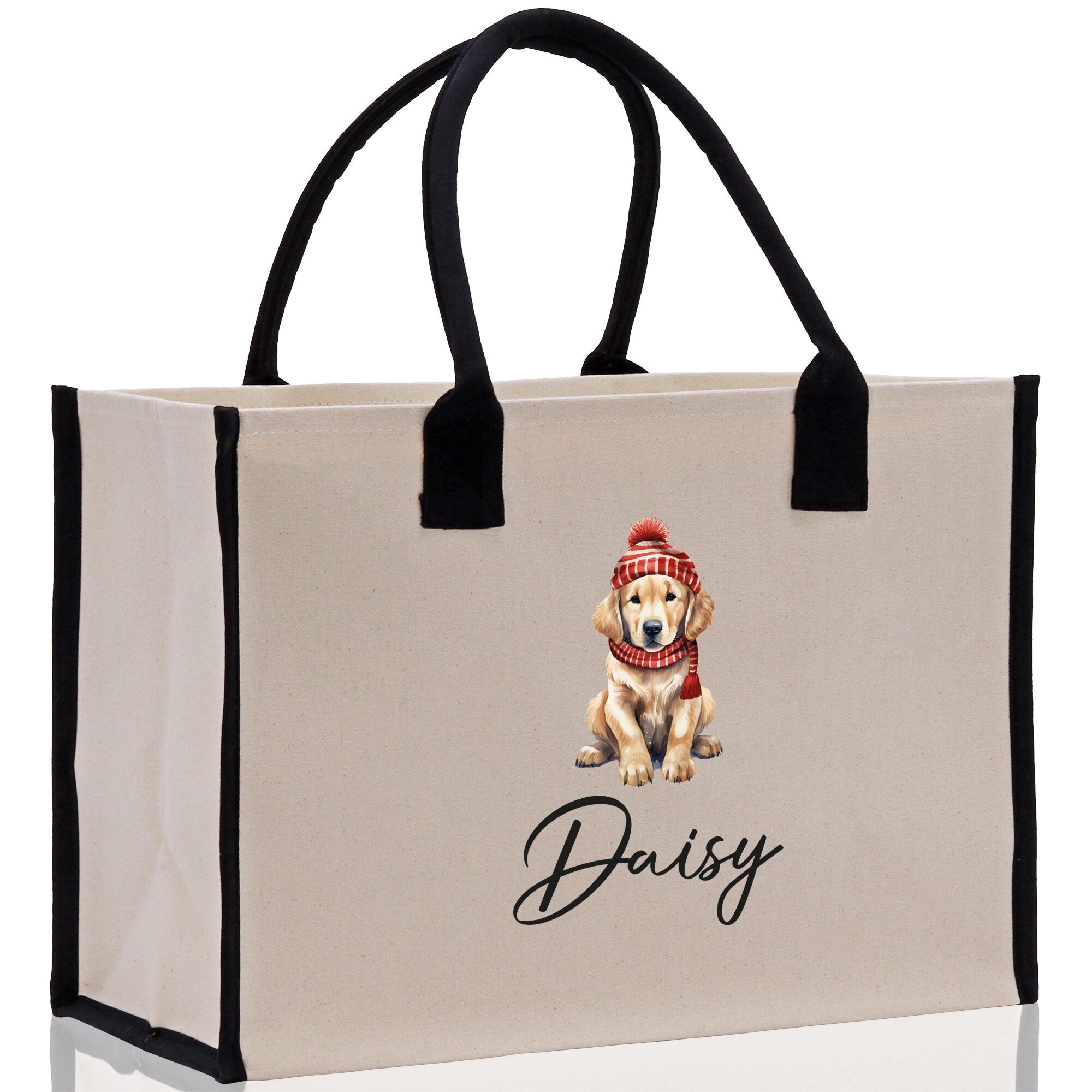 Baby Golden Retriever Custom Name Custom Cotton Canvas Tote Bag Custom Pet Lover Gift Pet Portrait Bag Personalized Pet Owner Gift Tote Bag - Aaria Tees Aaria Tees