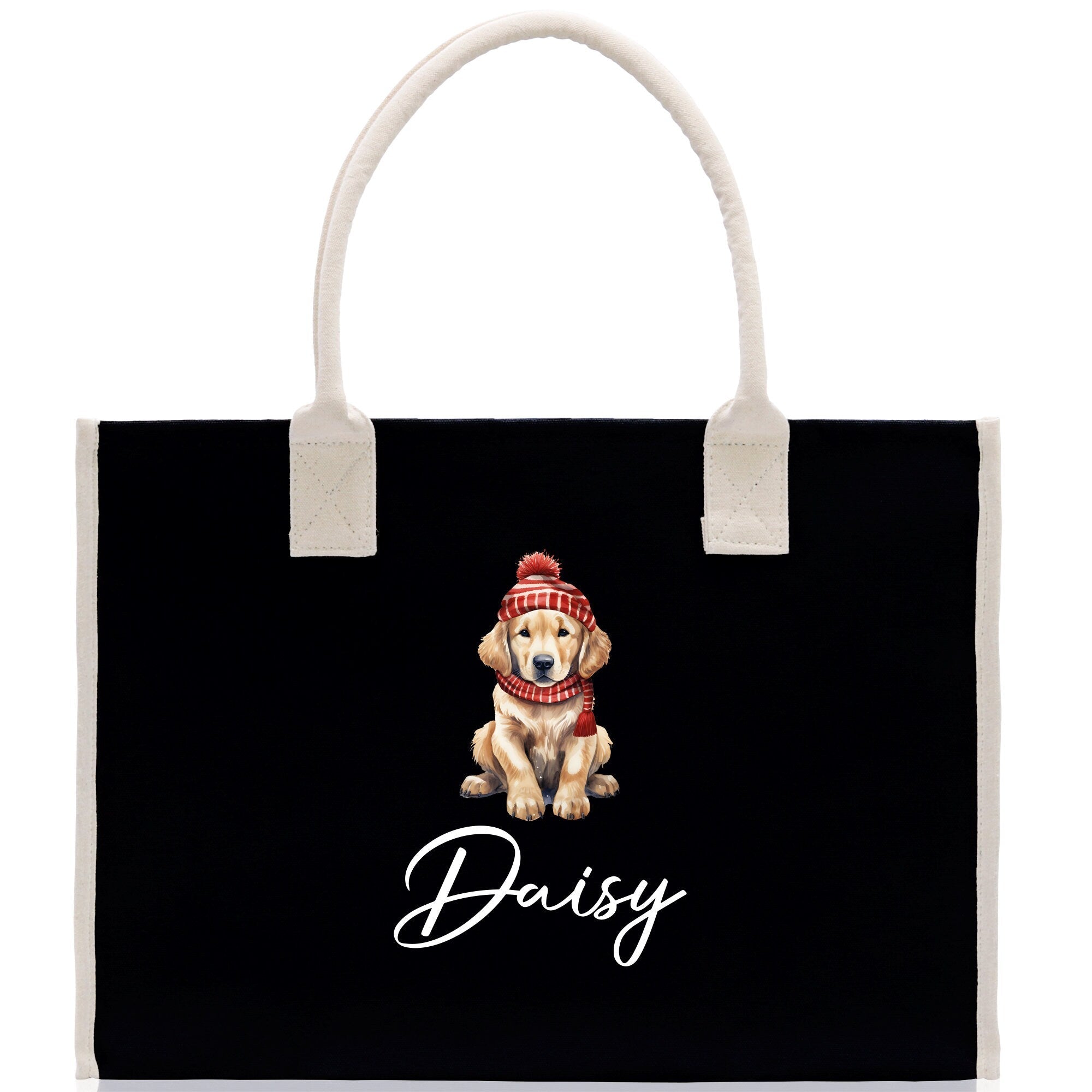 Baby Golden Retriever Custom Name Custom Cotton Canvas Tote Bag Custom Pet Lover Gift Pet Portrait Bag Personalized Pet Owner Gift Tote Bag - Aaria Tees Aaria Tees