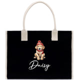 Baby Golden Retriever Custom Name Custom Cotton Canvas Tote Bag Custom Pet Lover Gift Pet Portrait Bag Personalized Pet Owner Gift Tote Bag - Aaria Tees Aaria Tees
