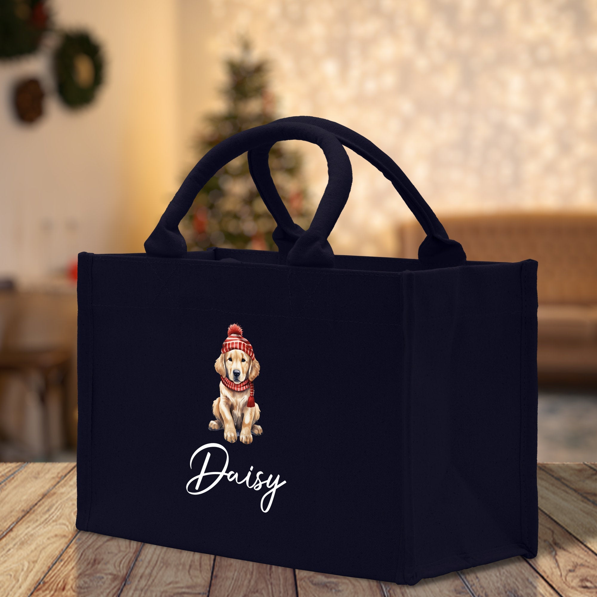 Baby Golden Retriever Custom Name Custom Cotton Canvas Tote Bag Custom Pet Lover Gift Pet Portrait Bag Personalized Pet Owner Gift Tote Bag - Aaria Tees Aaria Tees