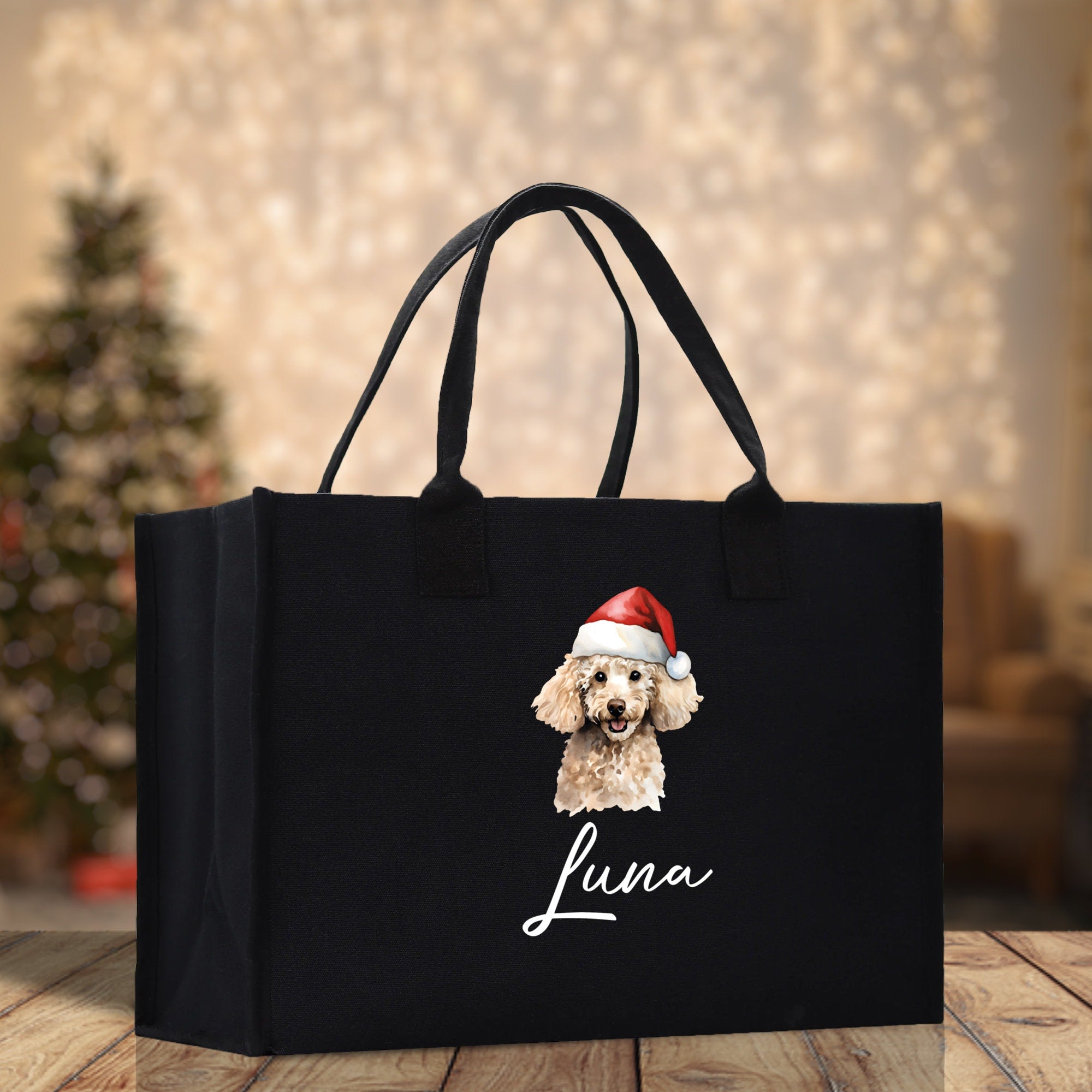 Poodle Dog Name Custom Cotton Canvas Tote Bag Custom Pet Lover Gift Pet Portrait Bag Personalized Pet Owner Gift Tote Bag - Aaria Tees Aaria Tees