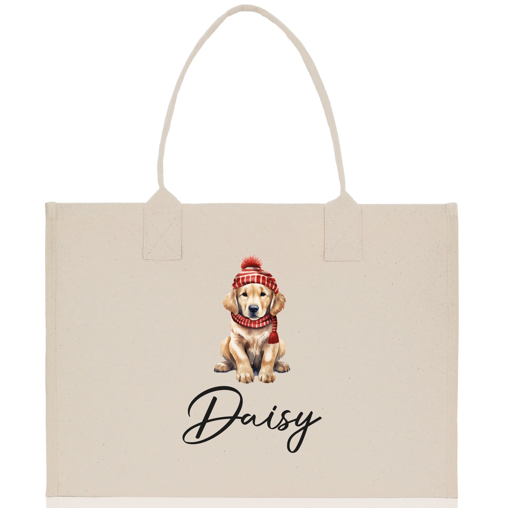 Baby Golden Retriever Custom Name Custom Cotton Canvas Tote Bag Custom Pet Lover Gift Pet Portrait Bag Personalized Pet Owner Gift Tote Bag - Aaria Tees Aaria Tees