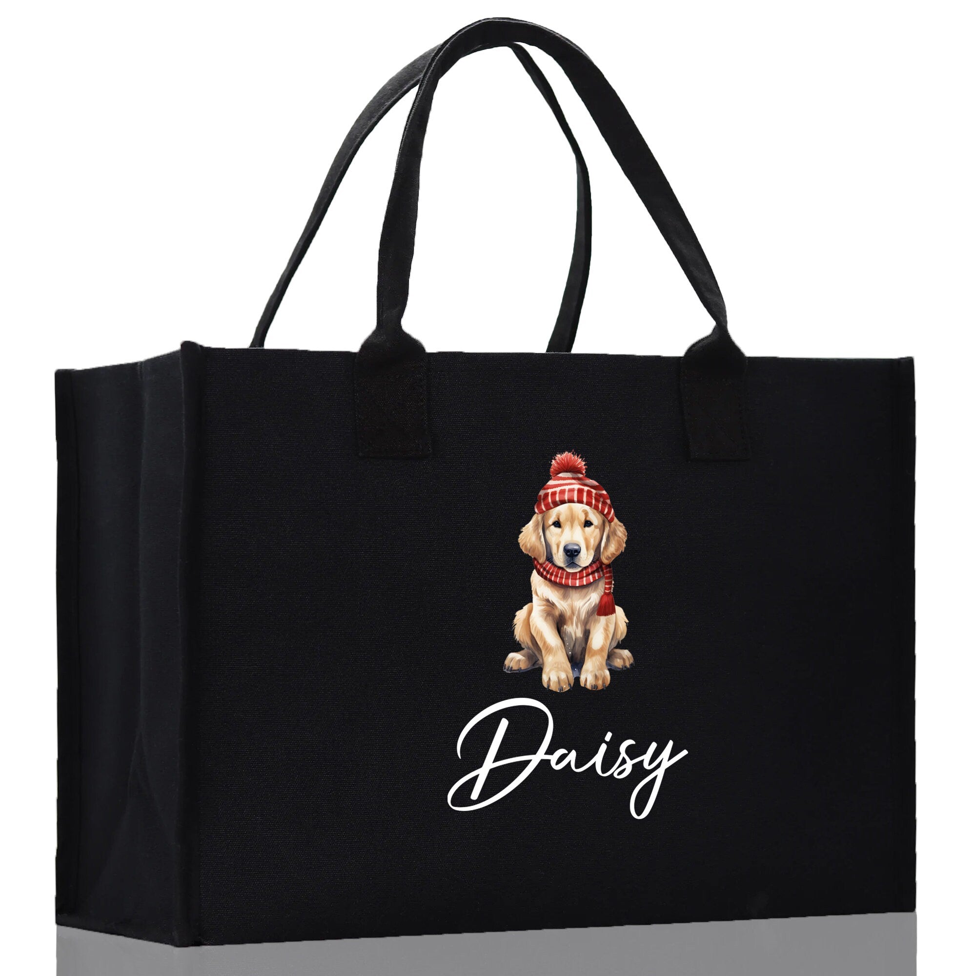 Baby Golden Retriever Custom Name Custom Cotton Canvas Tote Bag Custom Pet Lover Gift Pet Portrait Bag Personalized Pet Owner Gift Tote Bag - Aaria Tees Aaria Tees