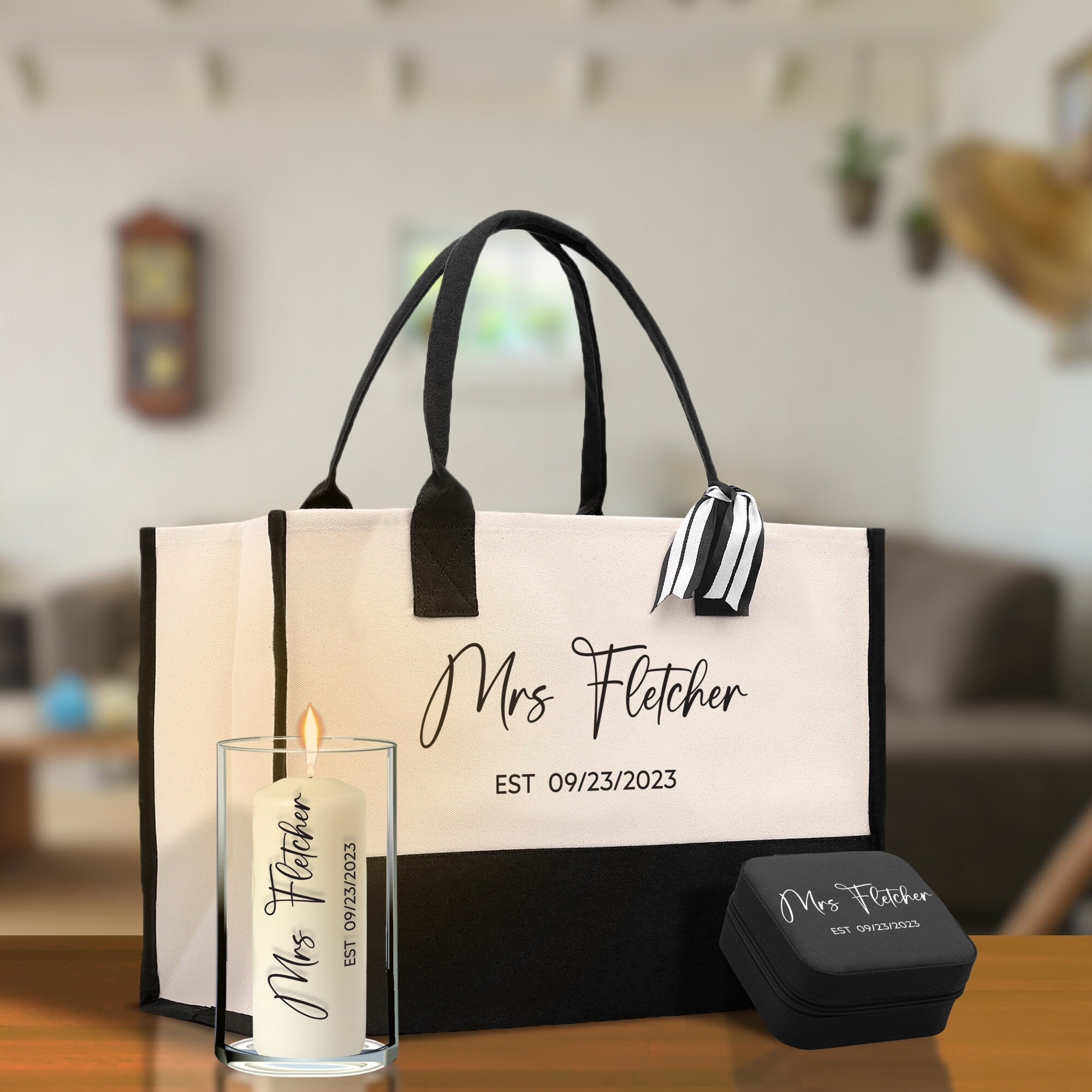 Mrs. Last Name Est Year Tote Bag Personalized Date Wedding Tote Bridal Shower Gift Honeymoon Gift Customized Wedding Gift Bridesmaid Gift - Aaria Tees Aaria Tees