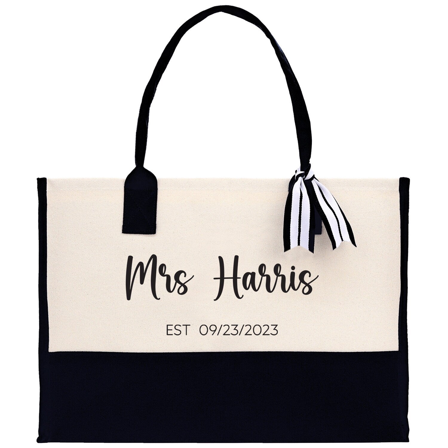 Mrs. Last Name Est Year Tote Bag Personalized Date Wedding Tote Bridal Shower Gift Honeymoon Gift Customized Wedding Gift Bridesmaid Gift - Aaria Tees Aaria Tees