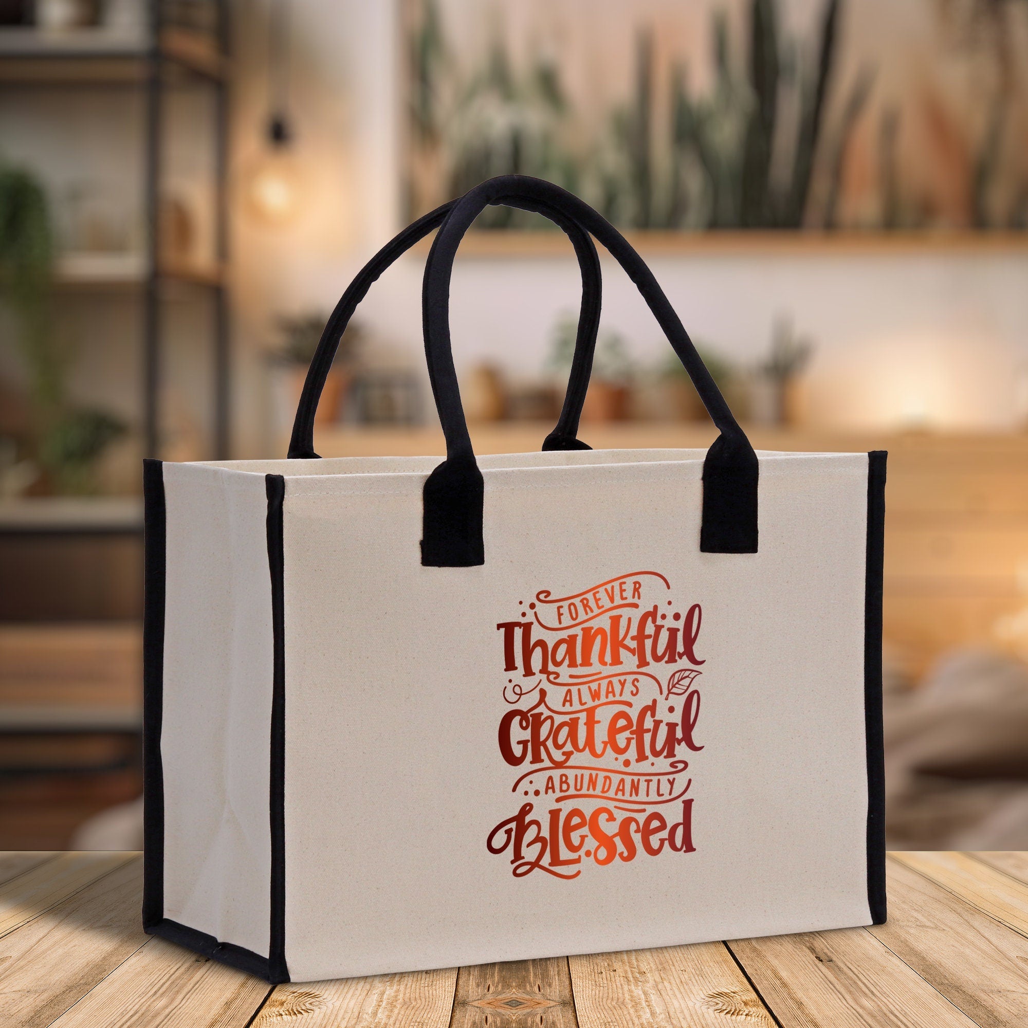 Thankful Grateful Blessed Cotton Canvas Tote Bag Thanksgiving Bag Autumn Fall Vibes Bag Motivational Bag Blessed Bag Fall Market Grocery Bag - Aaria Tees Aaria Tees
