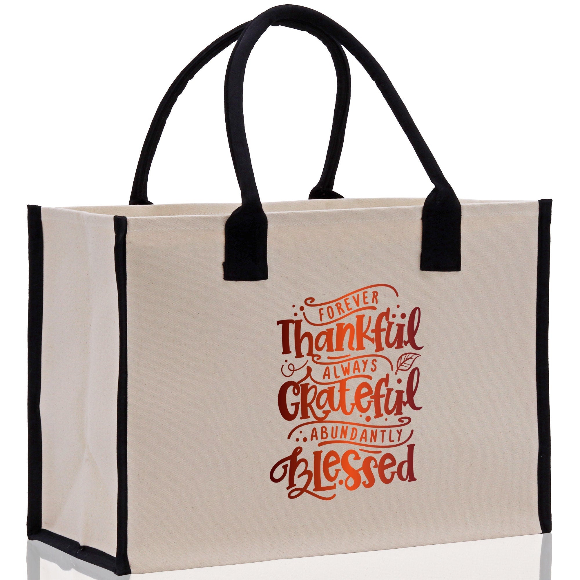 Thankful Grateful Blessed Cotton Canvas Tote Bag Thanksgiving Bag Autumn Fall Vibes Bag Motivational Bag Blessed Bag Fall Market Grocery Bag - Aaria Tees Aaria Tees