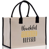 Thankful Grateful Blessed Cotton Canvas Tote Bag Thanksgiving Bag Autumn Fall Vibes Bag Motivational Bag Blessed Bag Fall Market Grocery Bag - Aaria Tees Aaria Tees