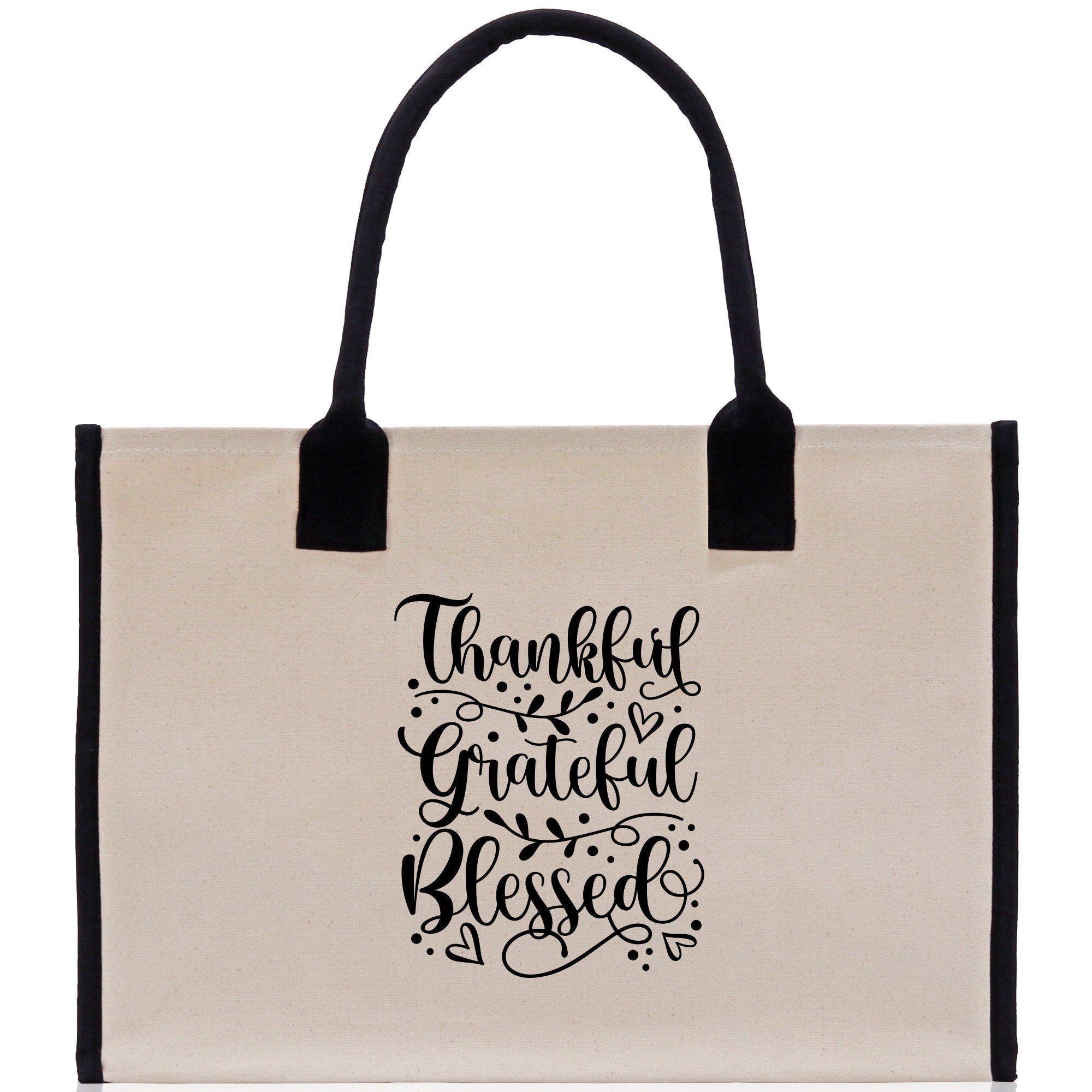 Thankful Grateful Blessed Cotton Canvas Tote Bag Thanksgiving Bag Autumn Fall Vibes Bag Motivational Bag Blessed Bag Fall Market Grocery Bag - Aaria Tees Aaria Tees
