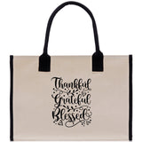 Thankful Grateful Blessed Cotton Canvas Tote Bag Thanksgiving Bag Autumn Fall Vibes Bag Motivational Bag Blessed Bag Fall Market Grocery Bag - Aaria Tees Aaria Tees
