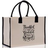 Thankful Grateful Blessed Cotton Canvas Tote Bag Thanksgiving Bag Autumn Fall Vibes Bag Motivational Bag Blessed Bag Fall Market Grocery Bag - Aaria Tees Aaria Tees