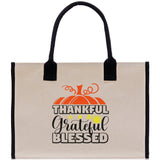 Thankful Grateful Blessed Cotton Canvas Tote Bag Thanksgiving Bag Autumn Fall Vibes Bag Motivational Bag Blessed Bag Fall Market Grocery Bag - Aaria Tees Aaria Tees