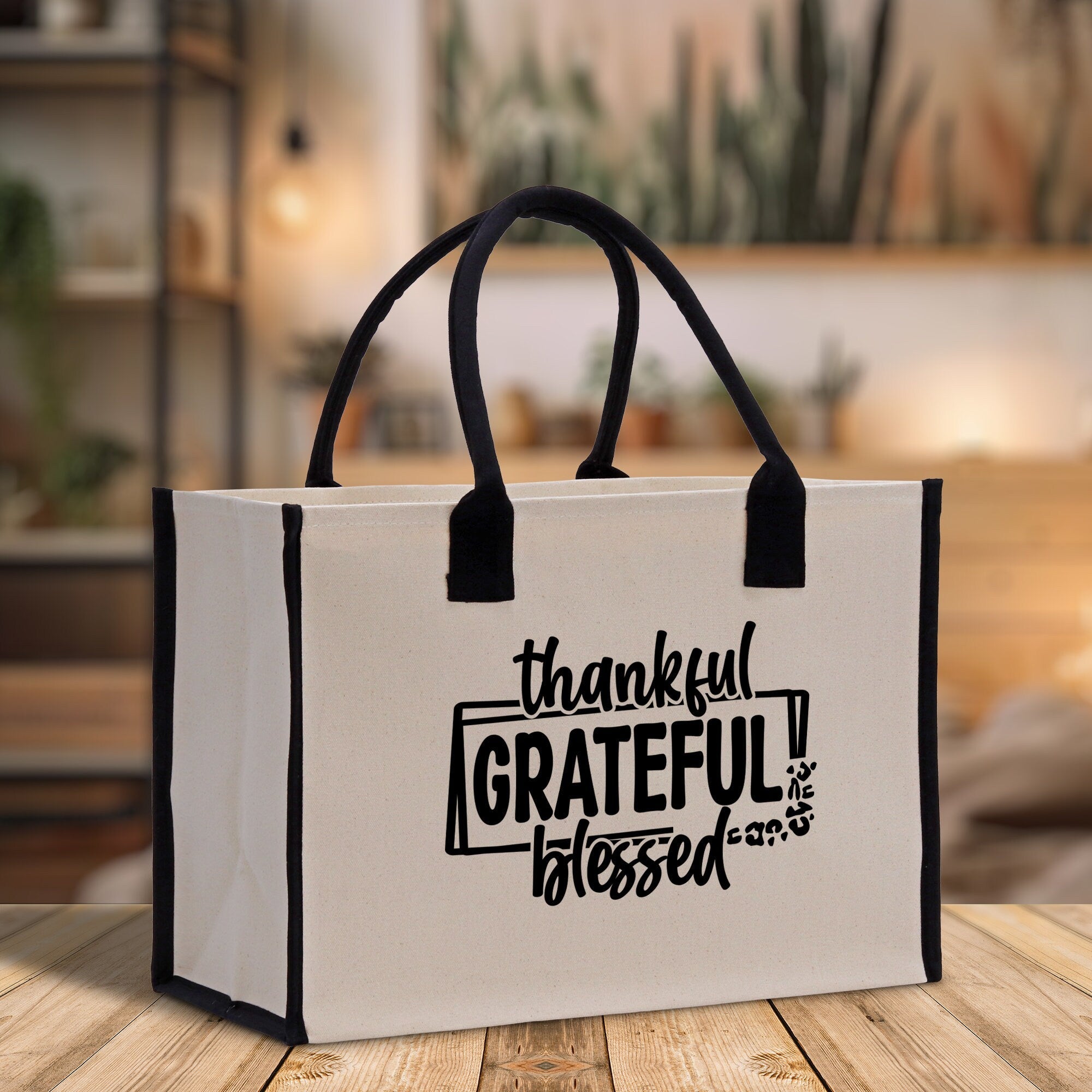 Thankful Grateful Blessed Cotton Canvas Tote Bag Thanksgiving Bag Autumn Fall Vibes Bag Motivational Bag Blessed Bag Fall Market Grocery Bag - Aaria Tees Aaria Tees