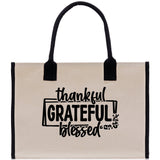 Thankful Grateful Blessed Cotton Canvas Tote Bag Thanksgiving Bag Autumn Fall Vibes Bag Motivational Bag Blessed Bag Fall Market Grocery Bag - Aaria Tees Aaria Tees