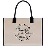 Thankful Grateful Blessed Cotton Canvas Tote Bag Thanksgiving Bag Autumn Fall Vibes Bag Motivational Bag Blessed Bag Fall Market Grocery Bag - Aaria Tees Aaria Tees
