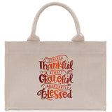 Thankful Grateful Blessed Cotton Canvas Tote Bag Thanksgiving Bag Autumn Fall Vibes Bag Motivational Bag Blessed Bag Fall Market Grocery Bag - Aaria Tees Aaria Tees