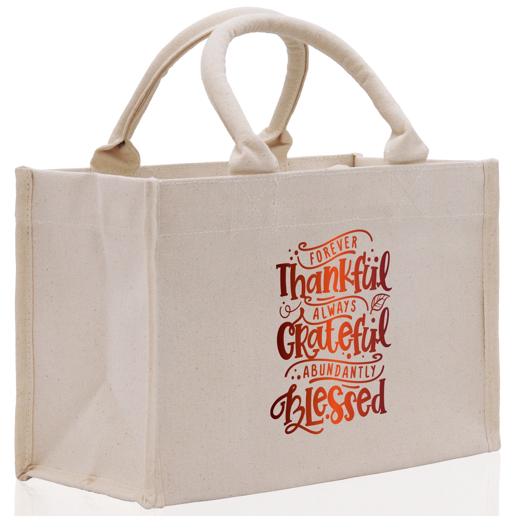Thankful Grateful Blessed Cotton Canvas Tote Bag Thanksgiving Bag Autumn Fall Vibes Bag Motivational Bag Blessed Bag Fall Market Grocery Bag - Aaria Tees Aaria Tees