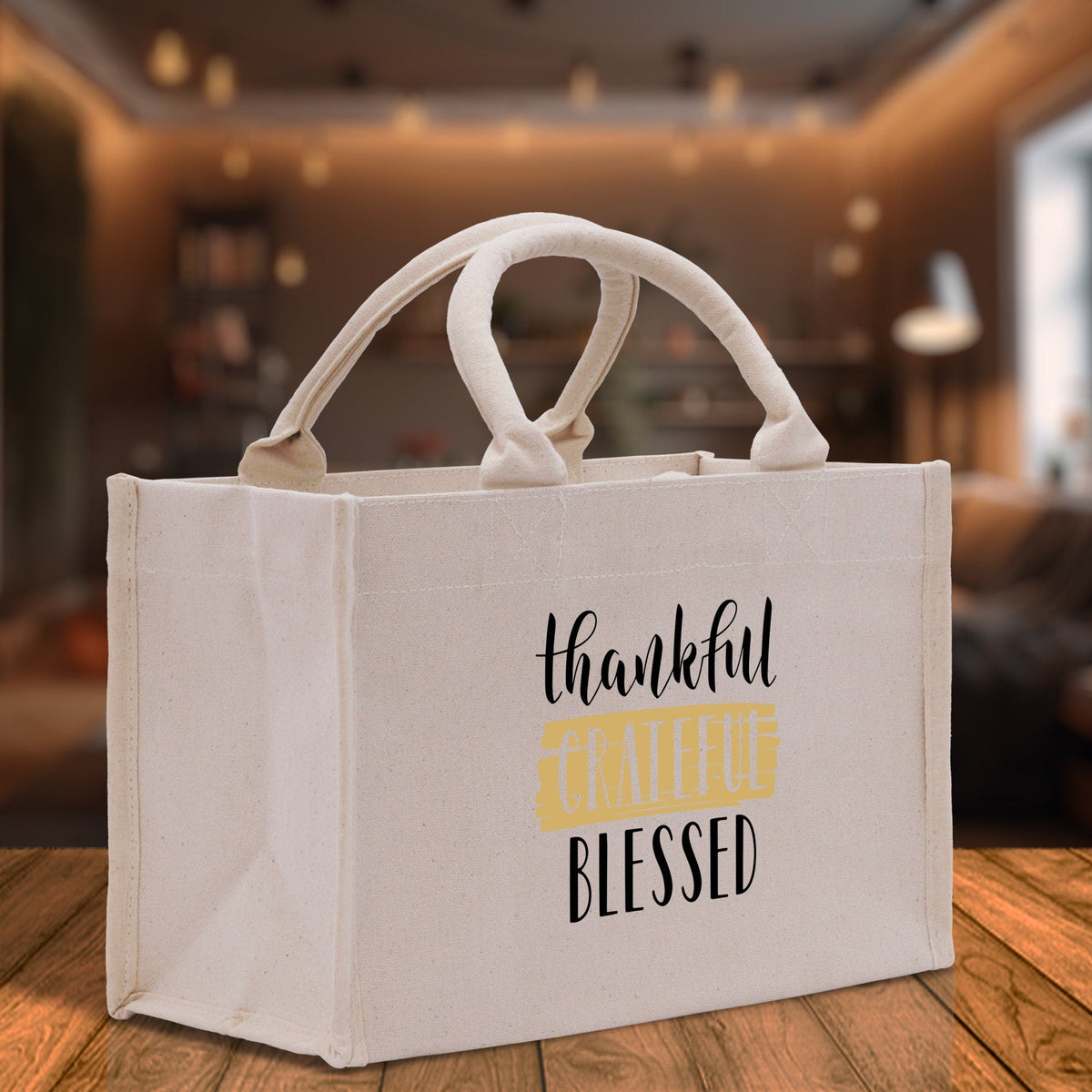 Thankful Grateful Blessed Cotton Canvas Tote Bag Thanksgiving Bag Autumn Fall Vibes Bag Motivational Bag Blessed Bag Fall Market Grocery Bag - Aaria Tees