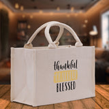 Thankful Grateful Blessed Cotton Canvas Tote Bag Thanksgiving Bag Autumn Fall Vibes Bag Motivational Bag Blessed Bag Fall Market Grocery Bag - Aaria Tees Aaria Tees