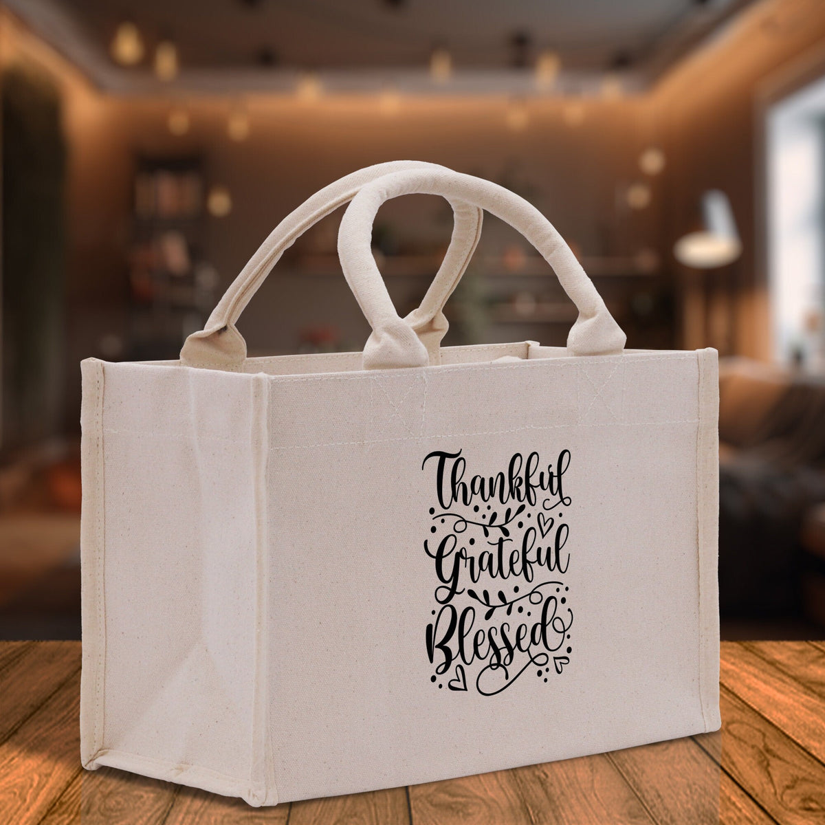 Thankful Grateful Blessed Cotton Canvas Tote Bag Thanksgiving Bag Autumn Fall Vibes Bag Motivational Bag Blessed Bag Fall Market Grocery Bag - Aaria Tees