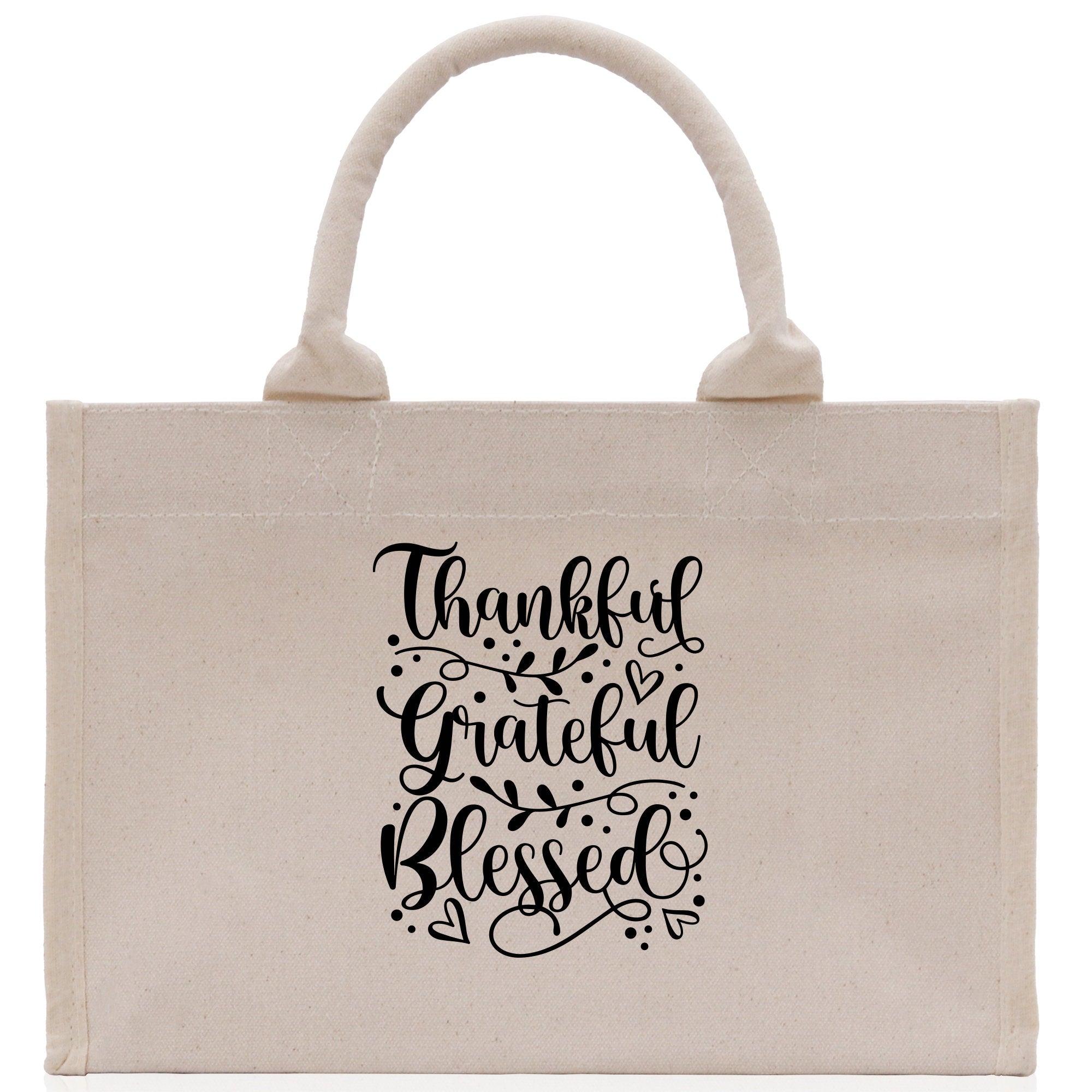 Thankful Grateful Blessed Cotton Canvas Tote Bag Thanksgiving Bag Autumn Fall Vibes Bag Motivational Bag Blessed Bag Fall Market Grocery Bag - Aaria Tees Aaria Tees