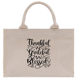 Thankful Grateful Blessed Cotton Canvas Tote Bag Thanksgiving Bag Autumn Fall Vibes Bag Motivational Bag Blessed Bag Fall Market Grocery Bag - Aaria Tees Aaria Tees