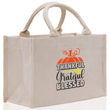 Thankful Grateful Blessed Cotton Canvas Tote Bag Thanksgiving Bag Autumn Fall Vibes Bag Motivational Bag Blessed Bag Fall Market Grocery Bag - Aaria Tees Aaria Tees