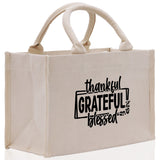 Thankful Grateful Blessed Cotton Canvas Tote Bag Thanksgiving Bag Autumn Fall Vibes Bag Motivational Bag Blessed Bag Fall Market Grocery Bag - Aaria Tees Aaria Tees