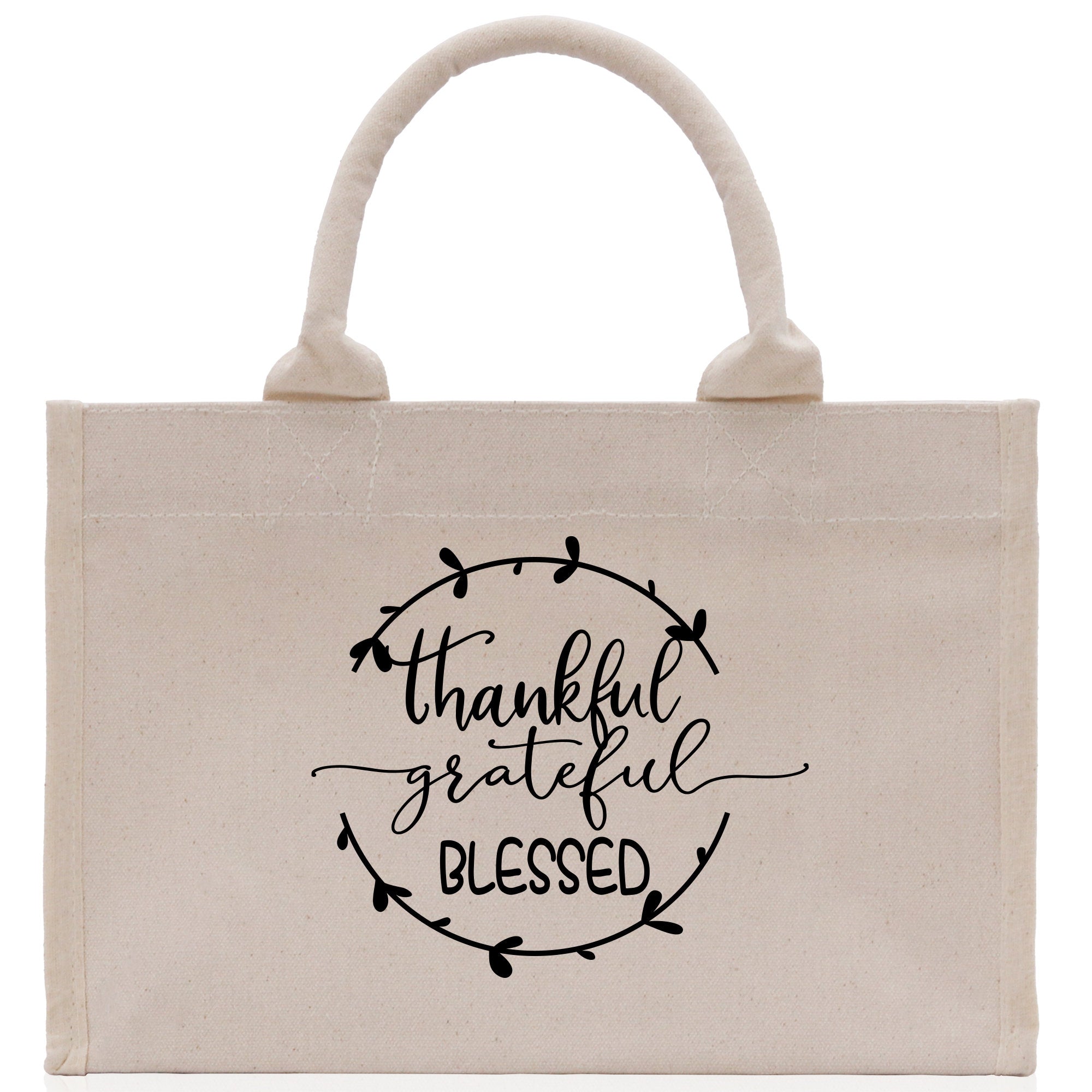 Thankful Grateful Blessed Cotton Canvas Tote Bag Thanksgiving Bag Autumn Fall Vibes Bag Motivational Bag Blessed Bag Fall Market Grocery Bag - Aaria Tees Aaria Tees