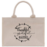 Thankful Grateful Blessed Cotton Canvas Tote Bag Thanksgiving Bag Autumn Fall Vibes Bag Motivational Bag Blessed Bag Fall Market Grocery Bag - Aaria Tees Aaria Tees