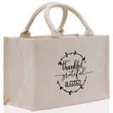 Thankful Grateful Blessed Cotton Canvas Tote Bag Thanksgiving Bag Autumn Fall Vibes Bag Motivational Bag Blessed Bag Fall Market Grocery Bag - Aaria Tees Aaria Tees