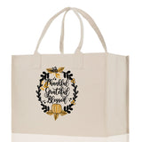 Thankful Grateful Blessed Cotton Canvas Tote Bag Thanksgiving Bag Autumn Fall Vibes Bag Motivational Bag Blessed Bag Fall Market Grocery Bag - Aaria Tees Aaria Tees