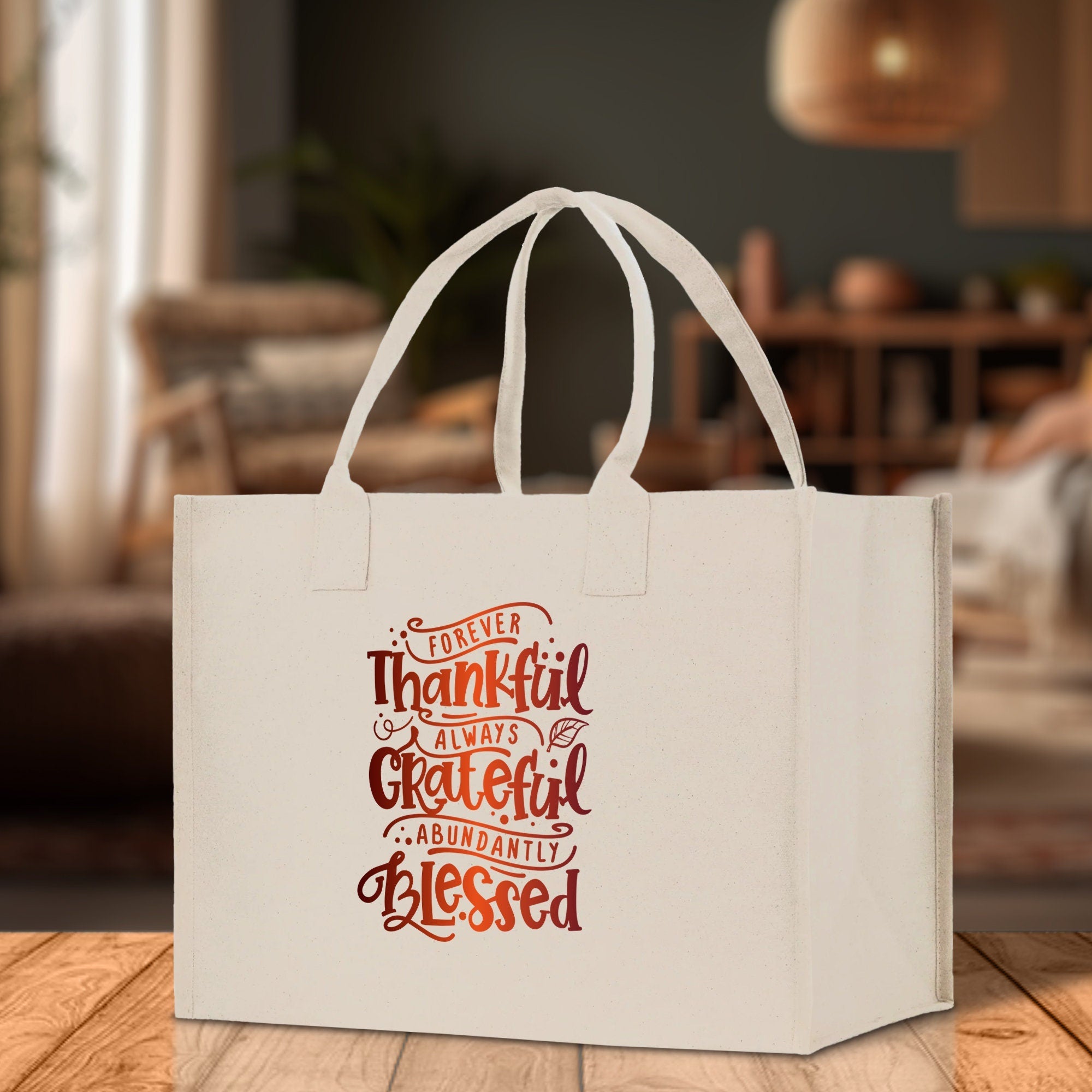 Thankful Grateful Blessed Cotton Canvas Tote Bag Thanksgiving Bag Autumn Fall Vibes Bag Motivational Bag Blessed Bag Fall Market Grocery Bag - Aaria Tees Aaria Tees
