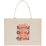 Thankful Grateful Blessed Cotton Canvas Tote Bag Thanksgiving Bag Autumn Fall Vibes Bag Motivational Bag Blessed Bag Fall Market Grocery Bag - Aaria Tees Aaria Tees